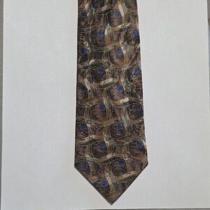 JF J.Ferrar Geometric Brown and Blue Tie